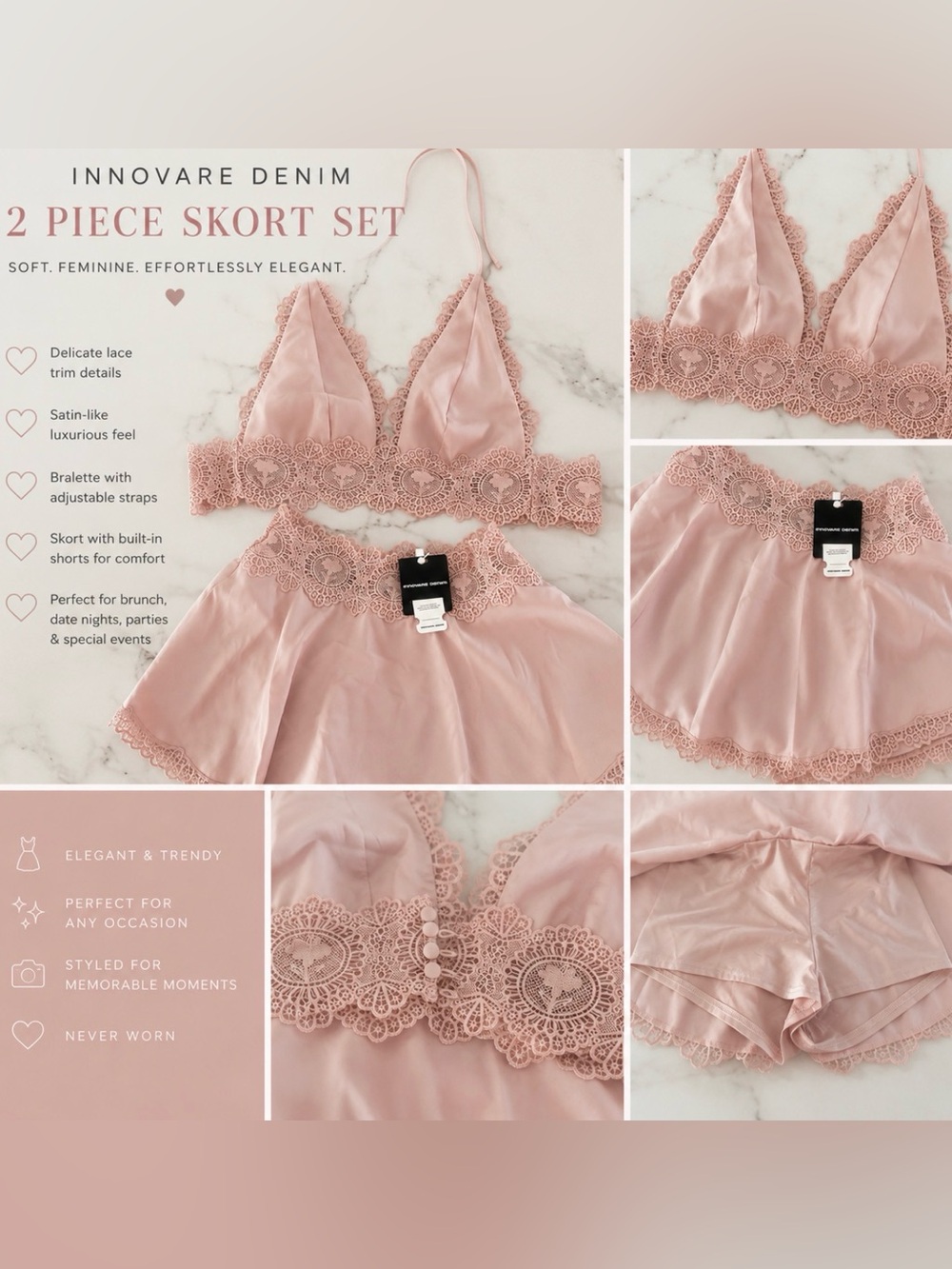 Blush Pink Lace Skort Pajama Set